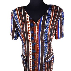 Vintage Dress Duster 16 Button Up Ethnic Tribal Aztec Native MISS DORBY